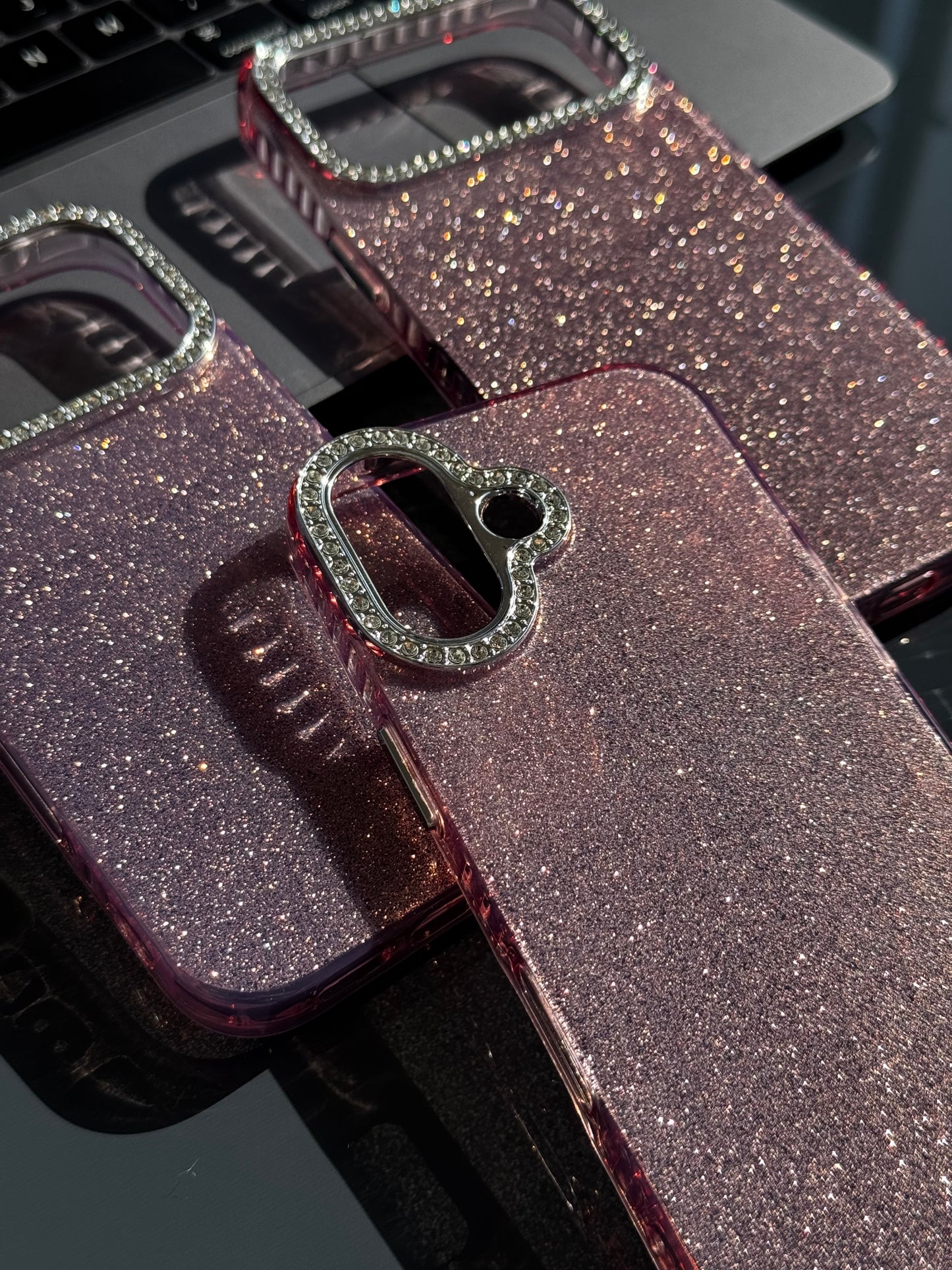 Case rose con mini brillos y bordes plateados full Shine ✨💖