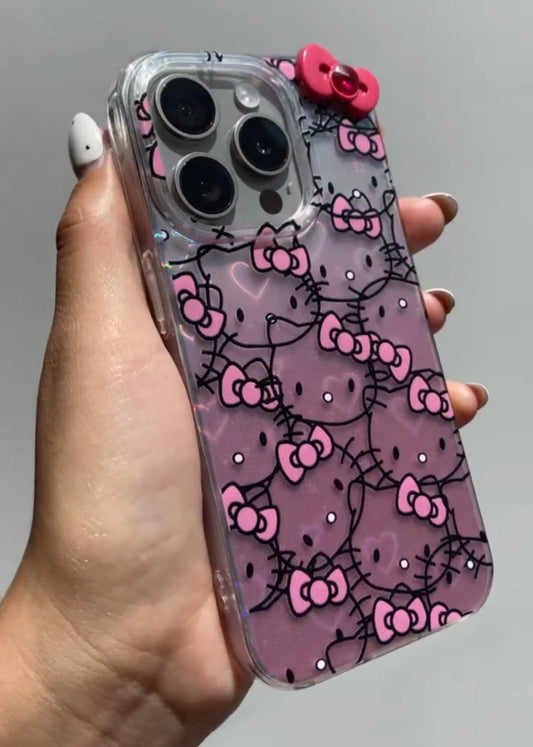 Case Hello Kitty + corazones holograficos 💖 (no incluye colgante)