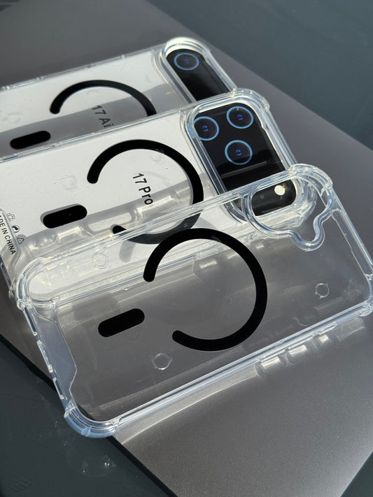 Carcasa transparente, borde reforzado, MagSafe 📱