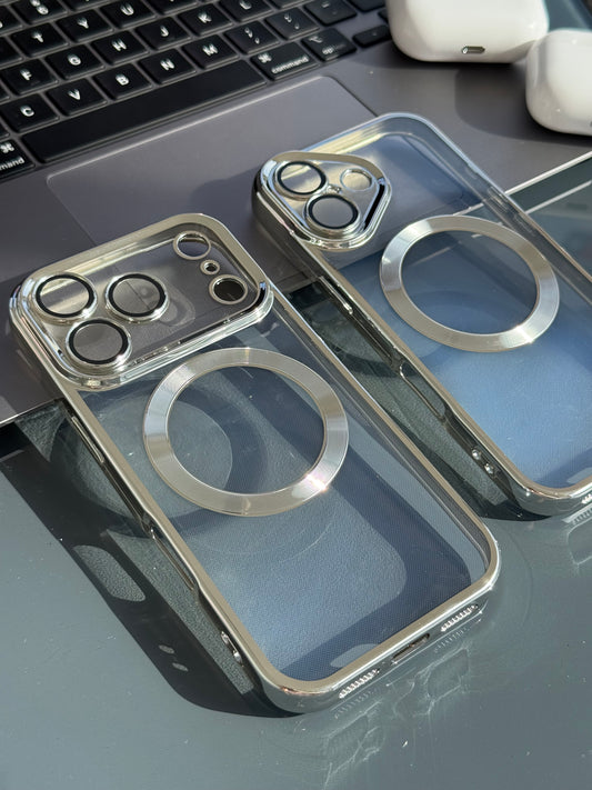 Carcasa bordes plateados, MagSafe (línea iph “17”)