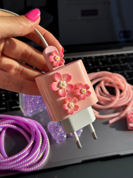 Protector para adaptador C (20W), Flores Rosa 🌸🔌