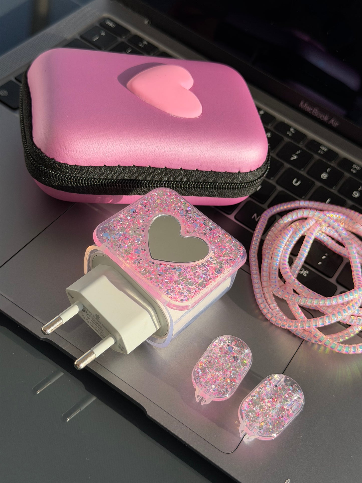 Set protección para adaptador C : rosado brillos💖
