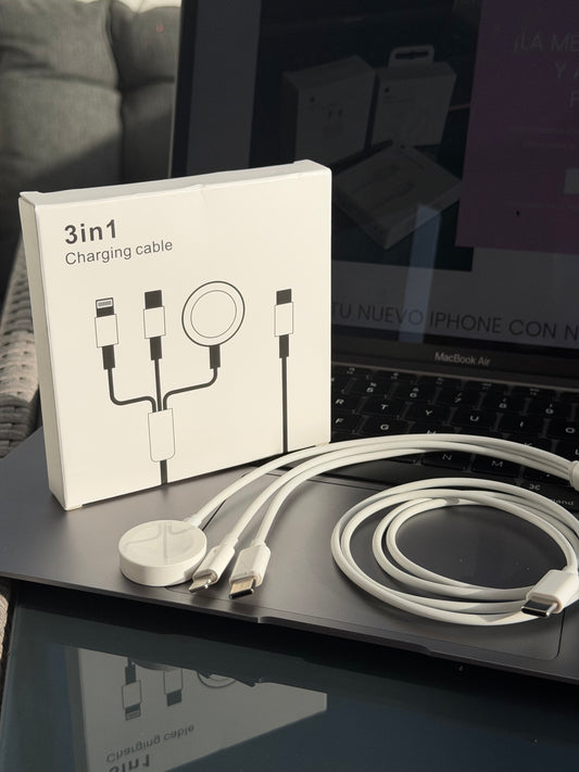Cable multi-uso 3 en 1, conexión C (entrada Lightning/AppleWatch/C)