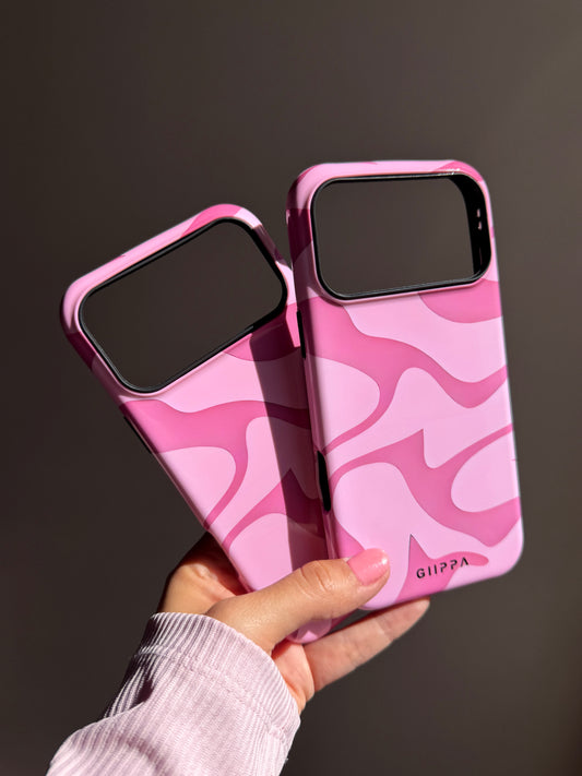 Case doble protección, ondas rosadas (solo iPhone 17 ProMax)