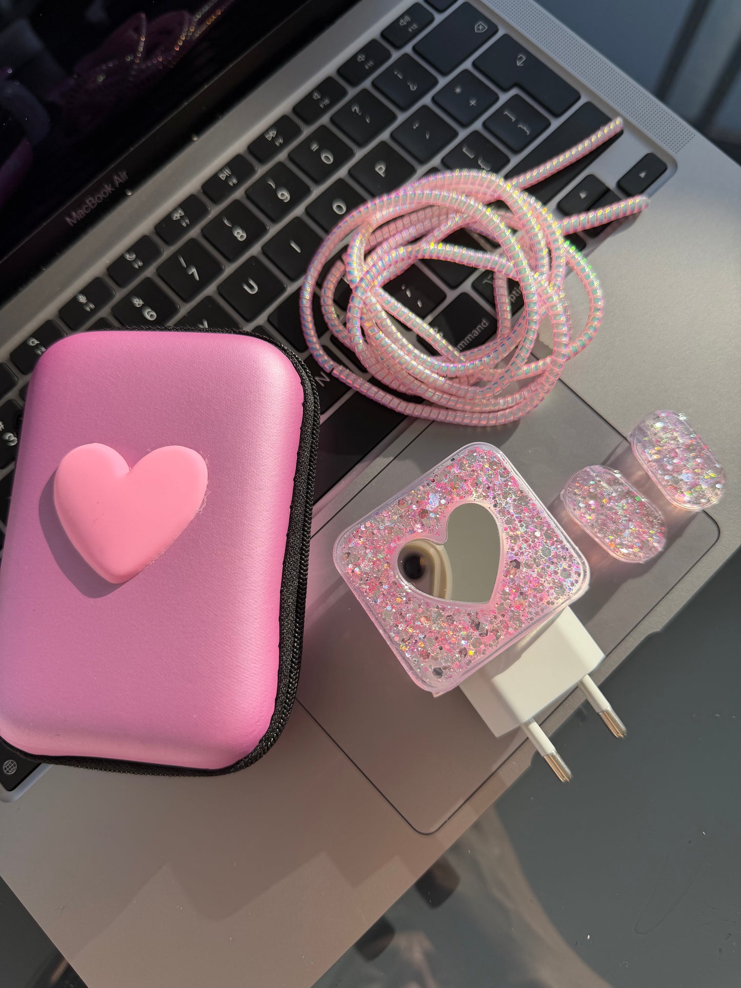 Set protección para adaptador C : rosado brillos💖