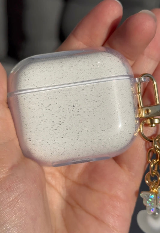 Funda para AirPods: transparente con brillitos y colgante 🦋