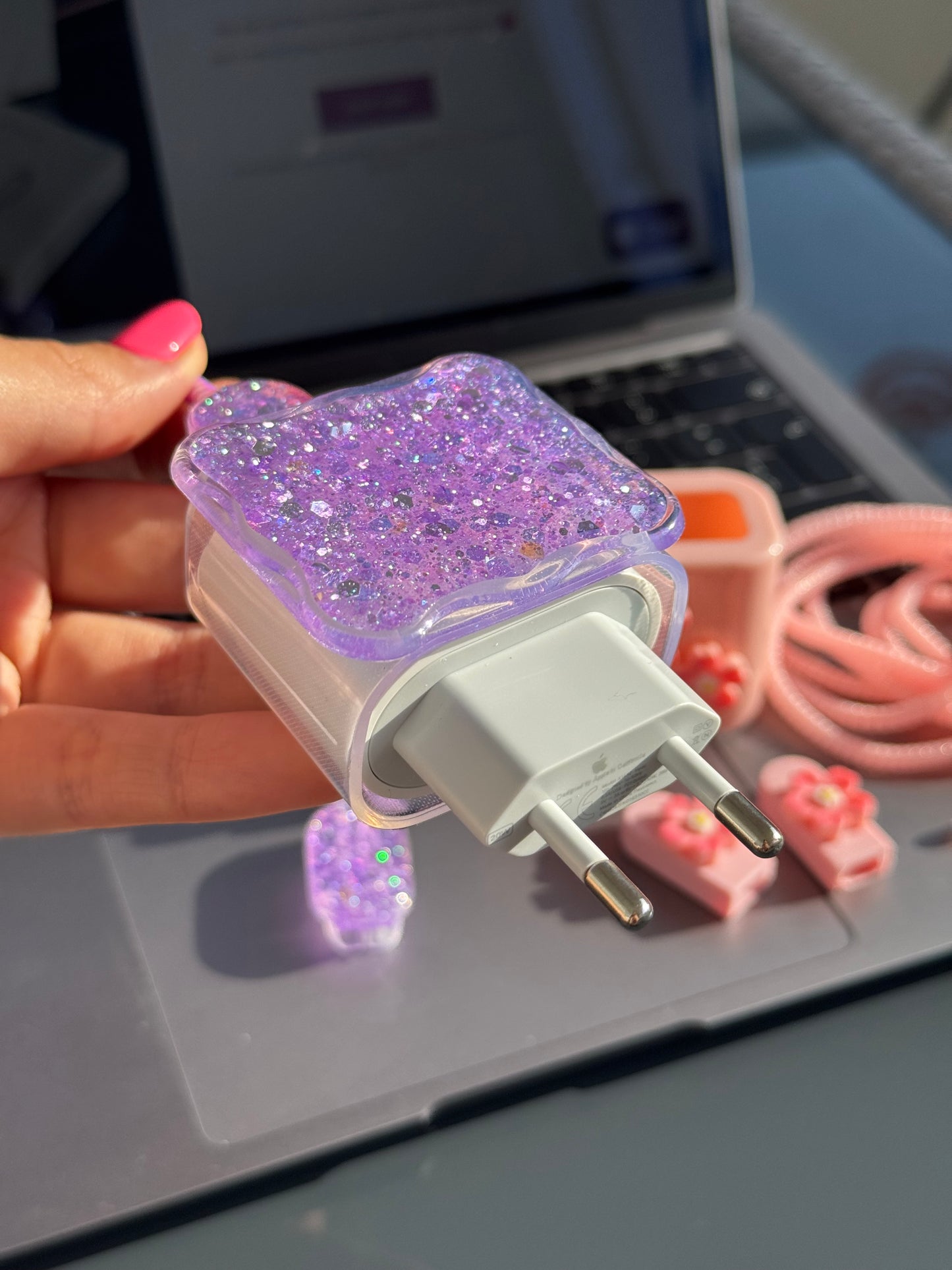 Protector para adaptador C (20W), lila Shine 🔌✨💜