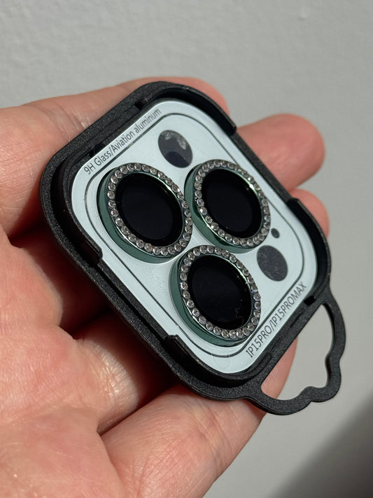 Protector de cámara: verde con brillos ✨ (iPhone 15promax/15Pro)