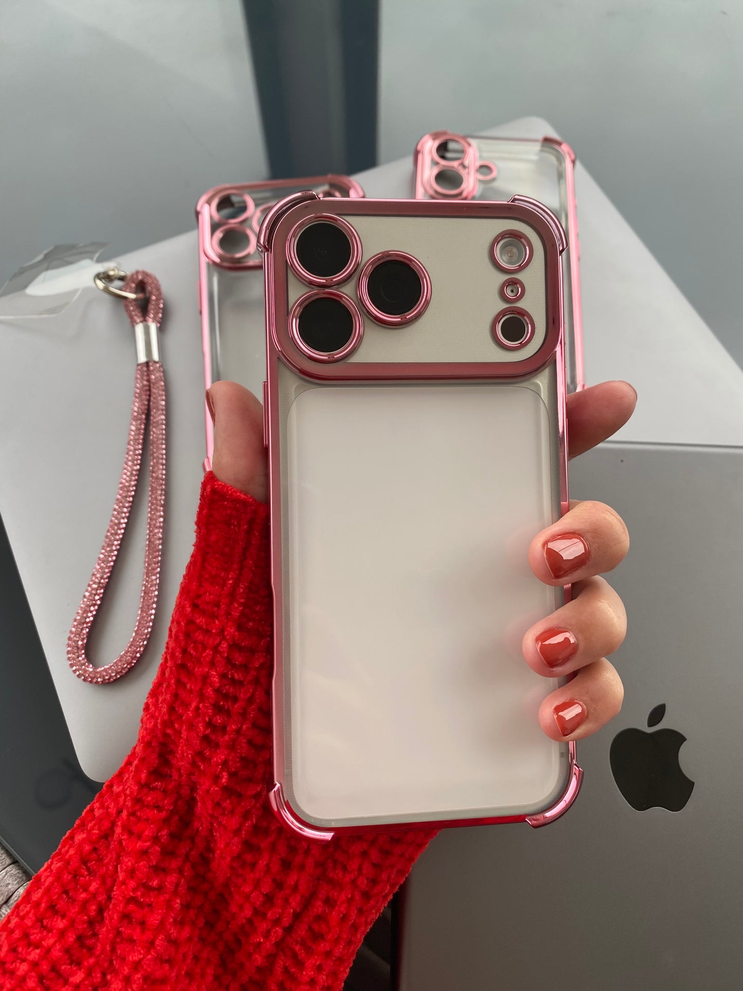 Carcasa transparente c/ bordes reforzados rose gold 💖