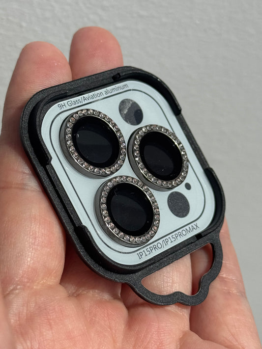 Protector de cámara : negro grisáceo con brillos ✨ (15promax/15Pro)