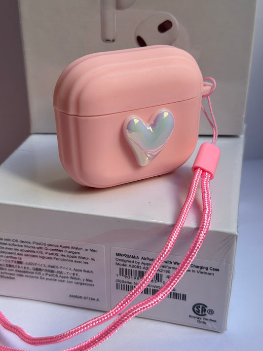 Funda AirPods Rosada con corazón y colgante💞